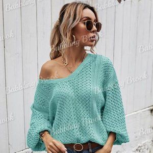 Soft Green Off Shoulder Sweater